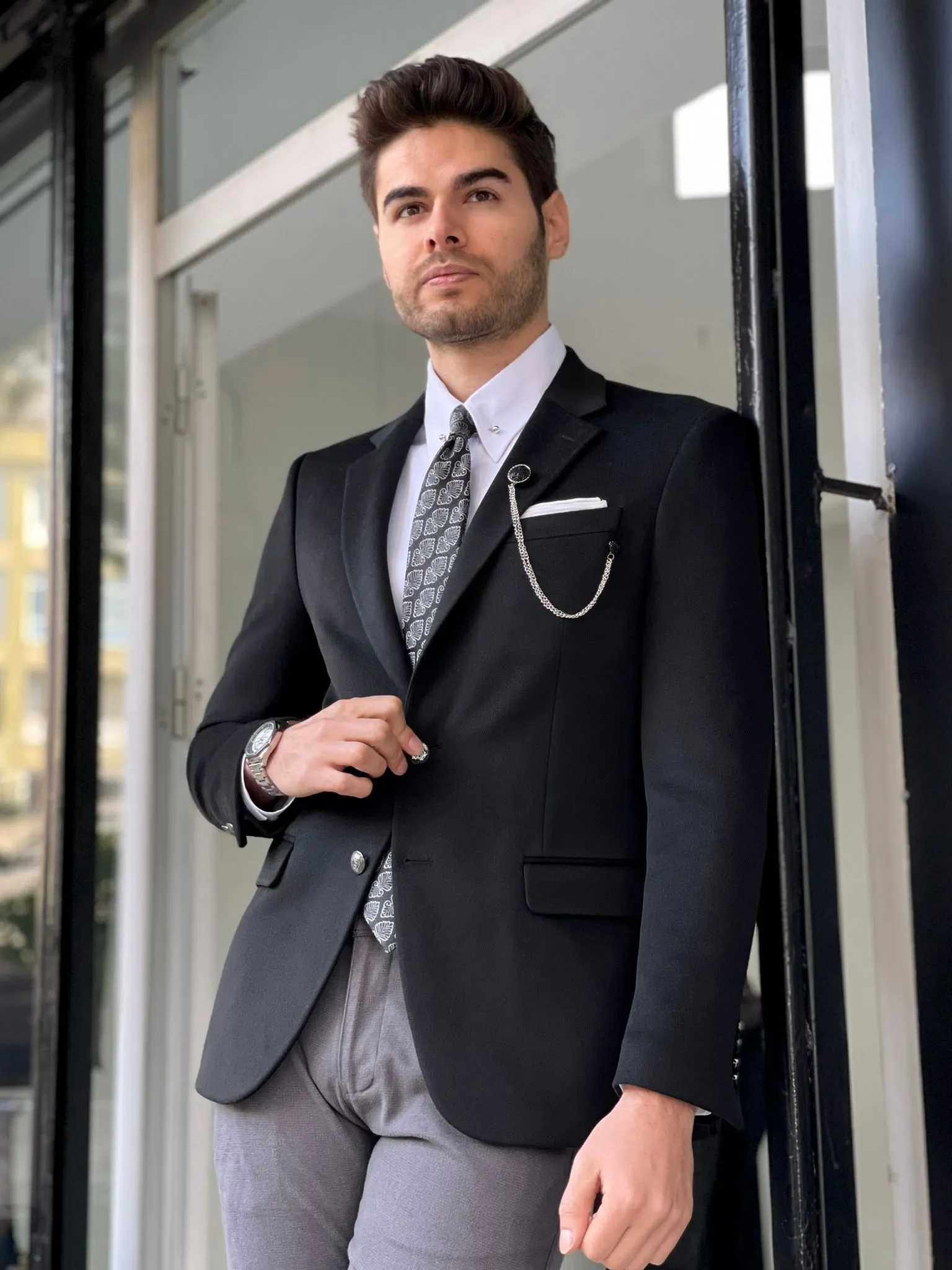 Chad Slim Fit Woolen Black Blazer