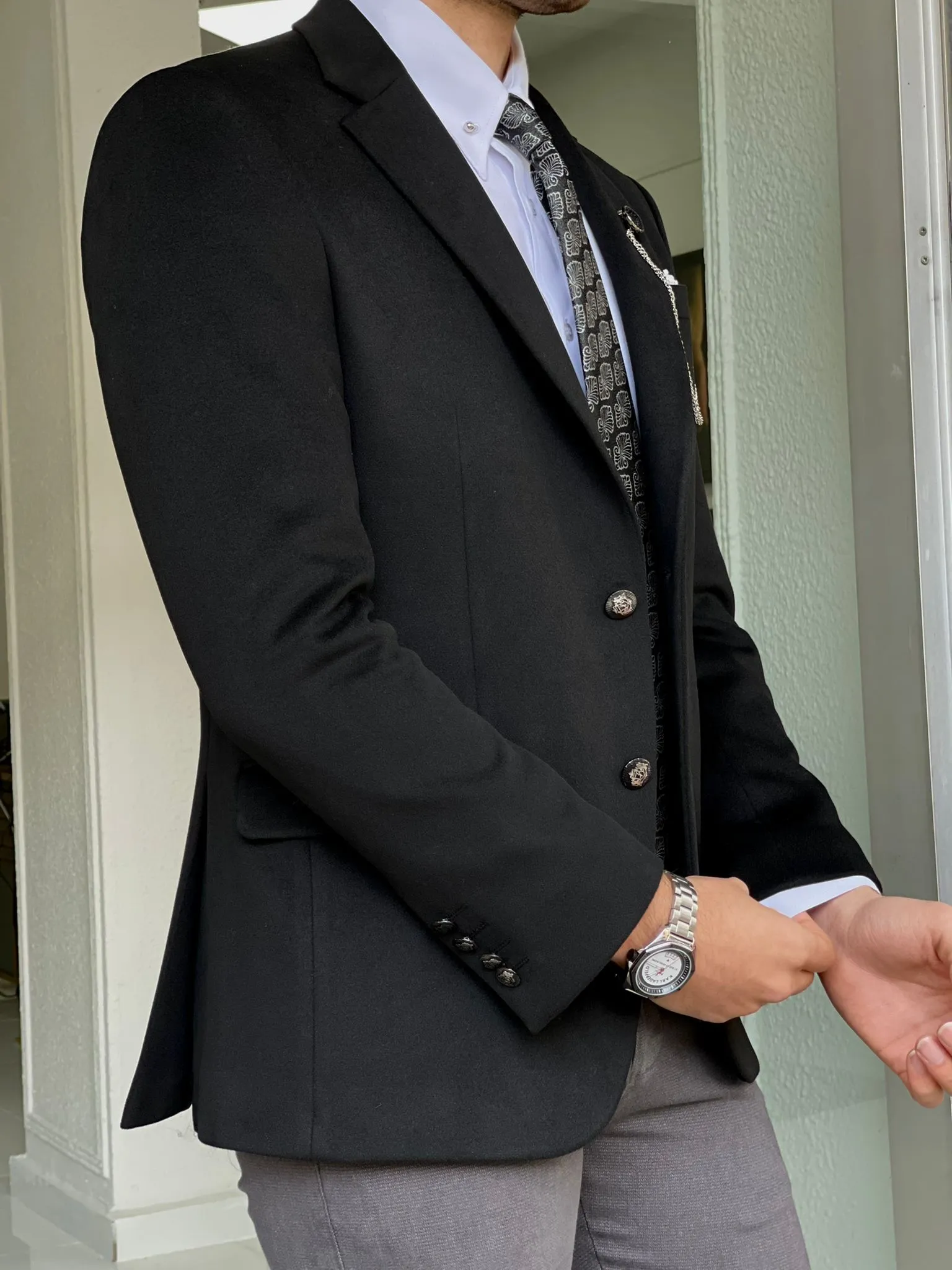 Chad Slim Fit Woolen Black Blazer