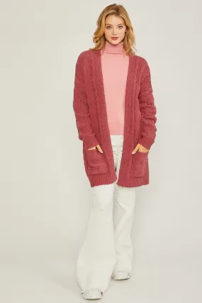 Chenille Cable Knit Oversized Open Front Cardigan