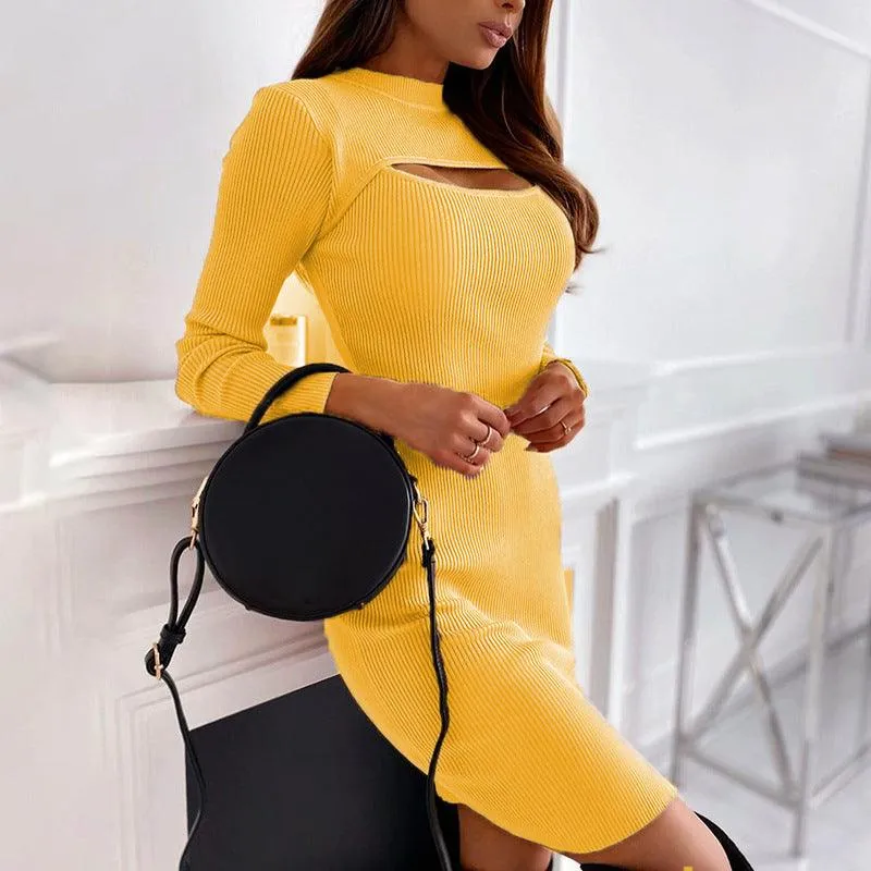 Chest Cutout Long Sleeve European And American Slim Dress