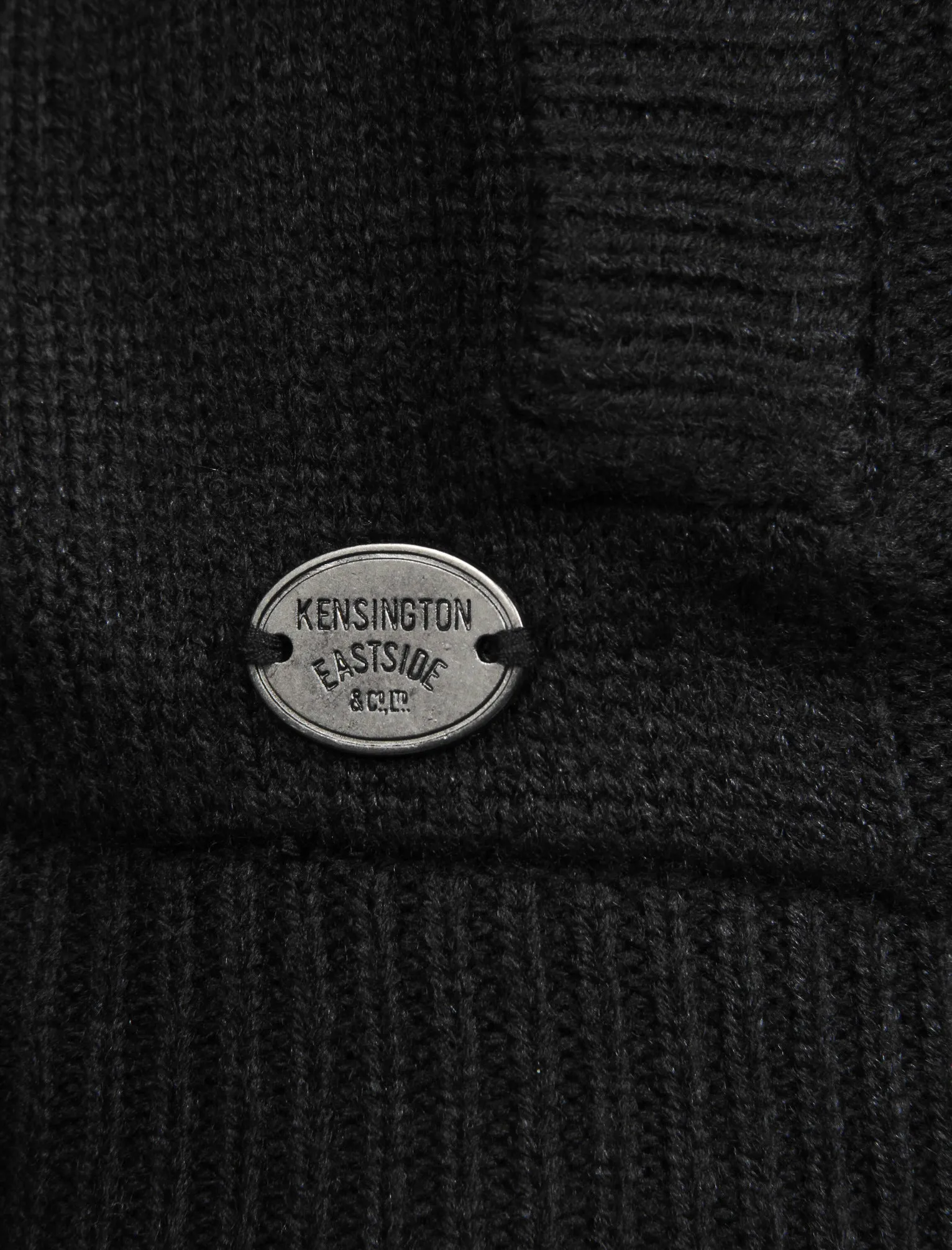 Cone Heavy Cable Knit Fleece Lined Cardigan in Black - Kensington Eastside