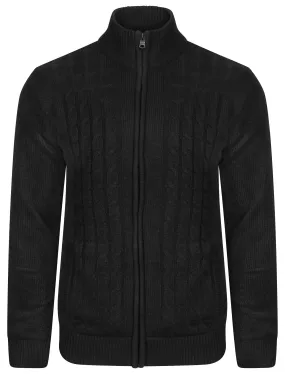 Cone Heavy Cable Knit Fleece Lined Cardigan in Black - Kensington Eastside