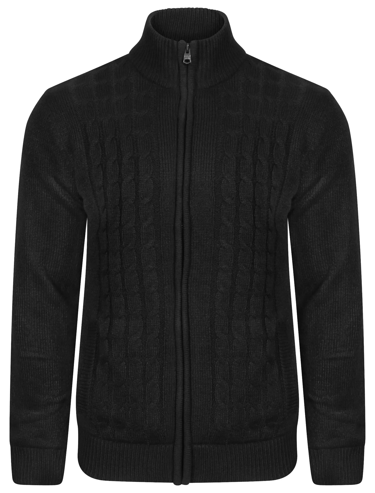 Cone Heavy Cable Knit Fleece Lined Cardigan in Black - Kensington Eastside