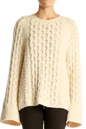 Cream Cable Knit Crewneck Sweater
