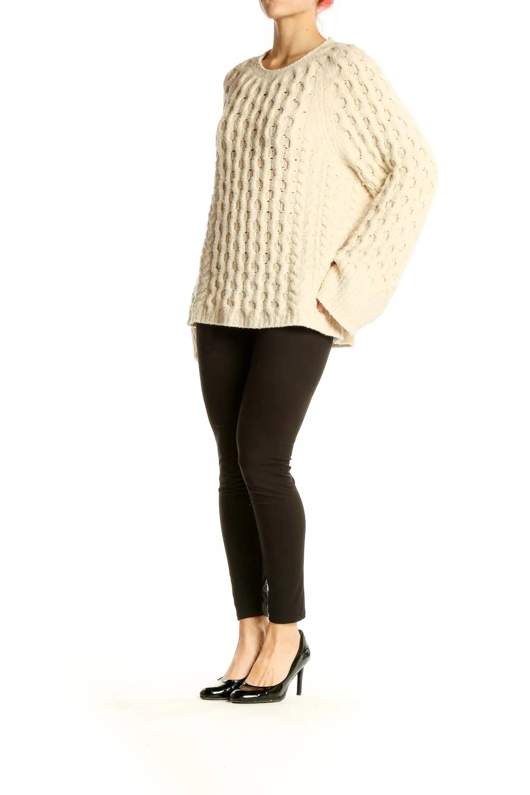 Cream Cable Knit Crewneck Sweater