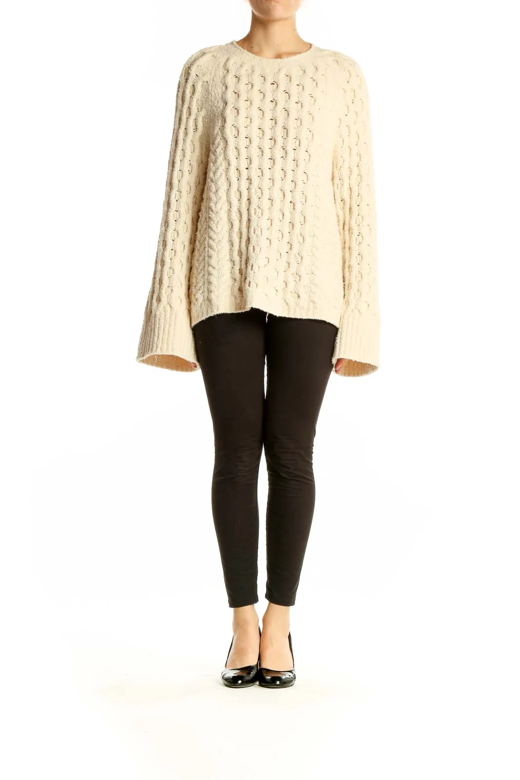 Cream Cable Knit Crewneck Sweater