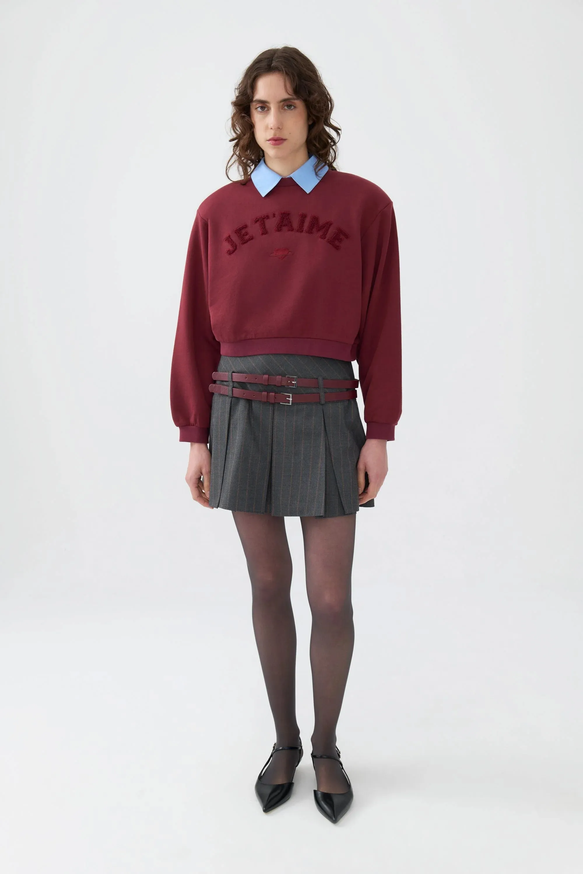 Crop Sweatshirt With Collar Accessory