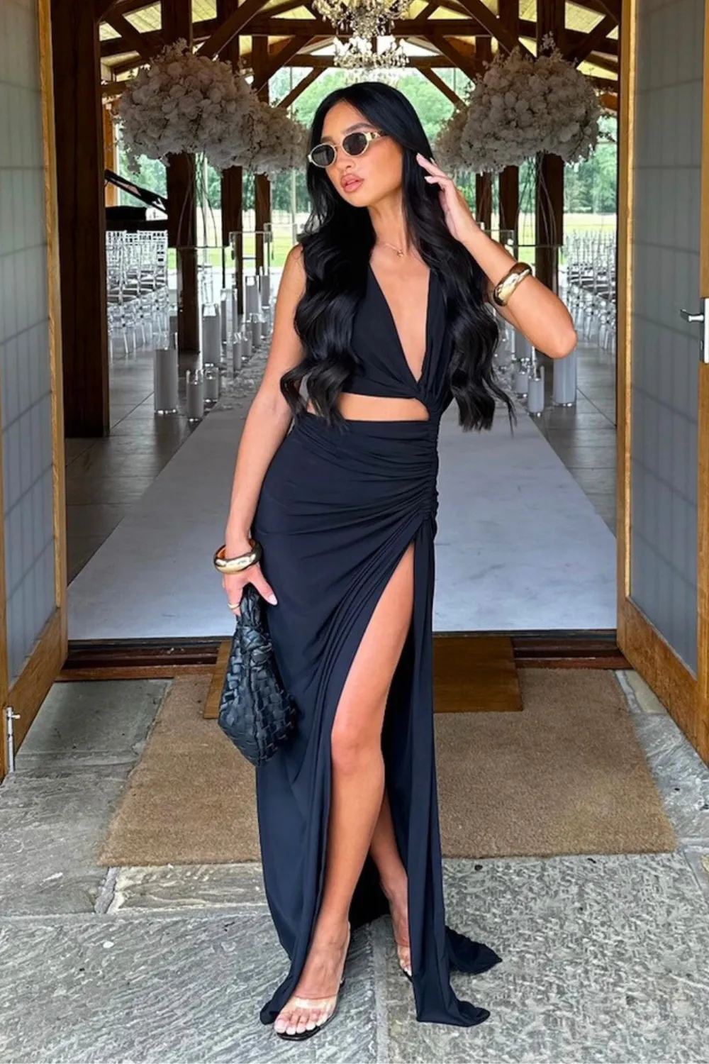 Dakota black cut out ruched maxi dress