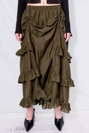 Dark Green Cotton Ruffle Skirt