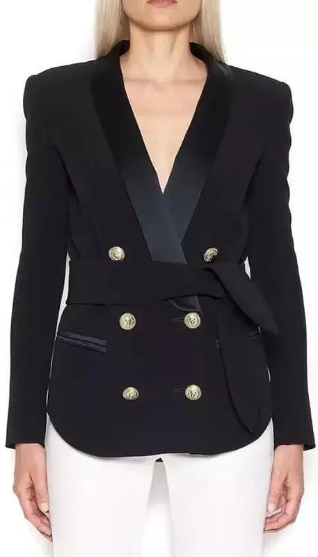 Double Breasted Satin Lapel Blazer - Pink, Black or White