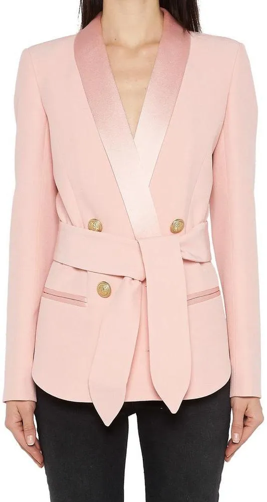 Double Breasted Satin Lapel Blazer - Pink, Black or White