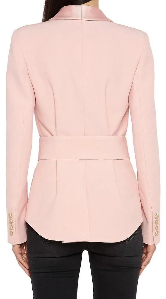 Double Breasted Satin Lapel Blazer - Pink, Black or White
