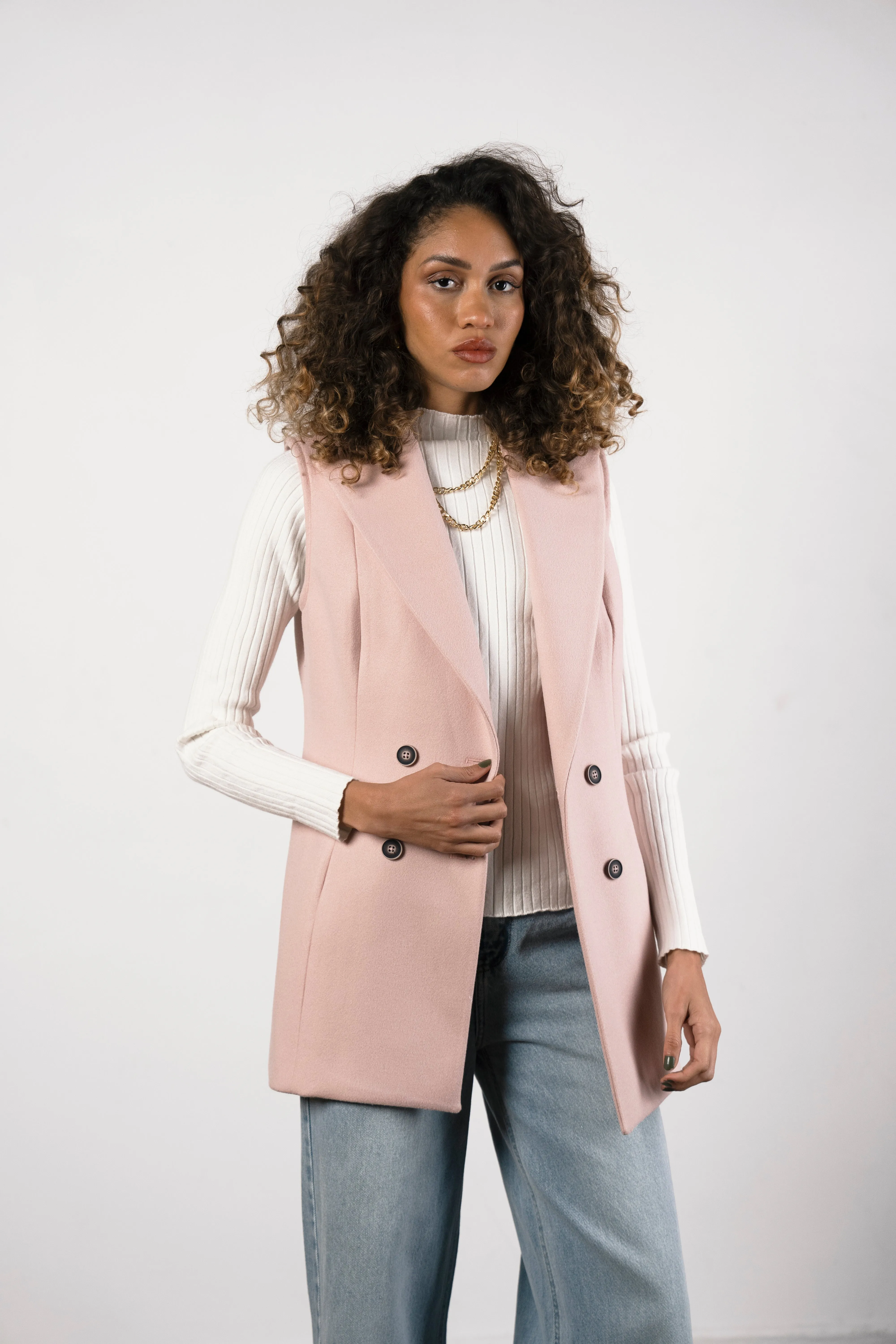 DOUBLE BREASTED VEST -PINK