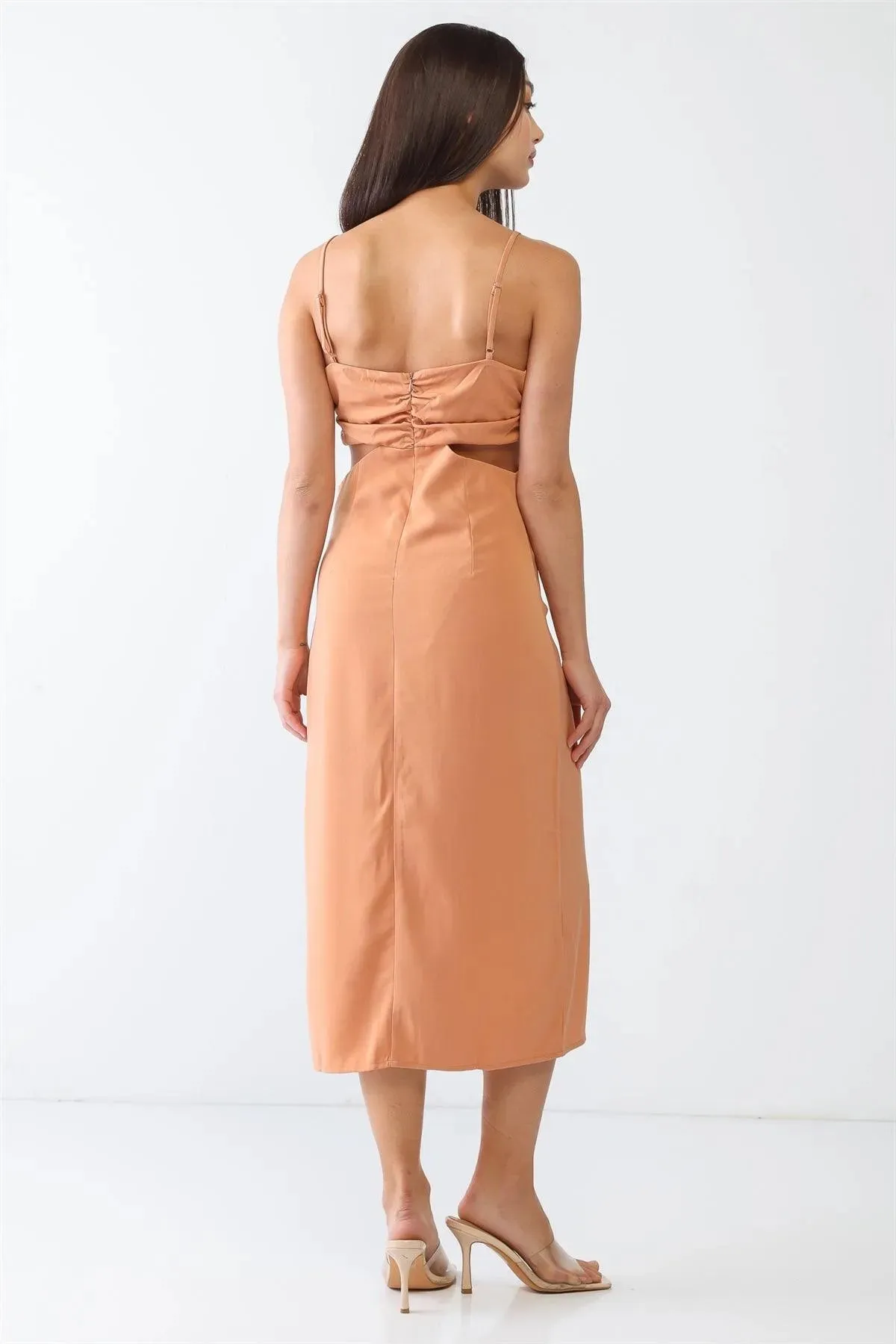 Dusty Orange Sleeveless Strappy U-Ring Cut-Out Midi Dress /3-2-1