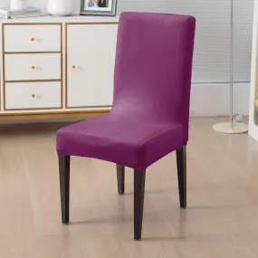 Elastic Stretchable Premium Velvet Dining Chair Cover, Purple