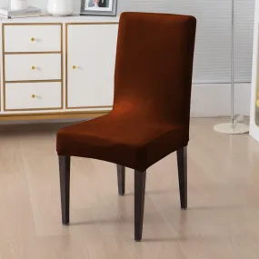 Elastic Stretchable Premium Velvet Dining Chair Cover, Rustic Brown