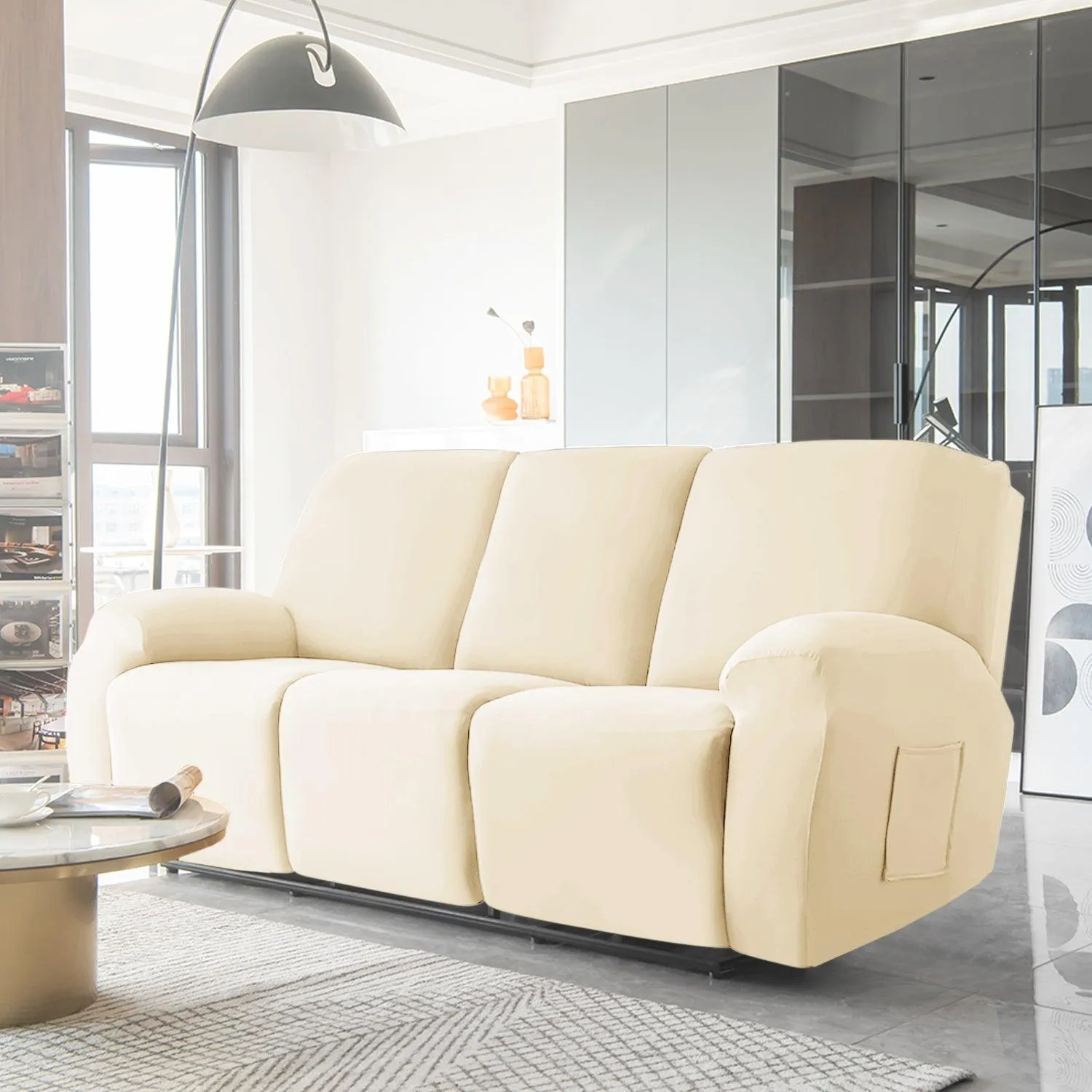 Elastic Stretchable Premium Velvet Recliner Cover, Beige