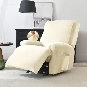 Elastic Stretchable Premium Velvet Recliner Cover, Beige
