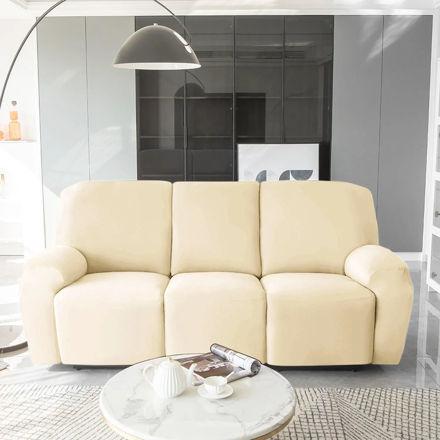 Elastic Stretchable Premium Velvet Recliner Cover, Beige