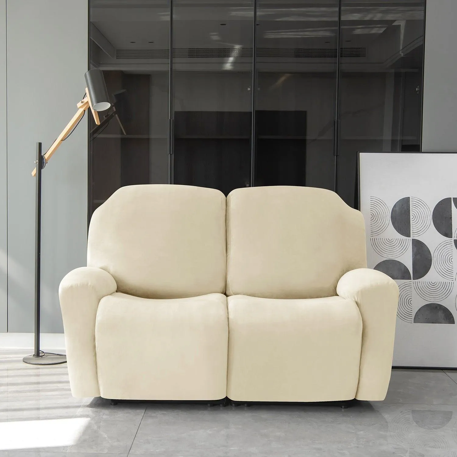 Elastic Stretchable Premium Velvet Recliner Cover, Beige
