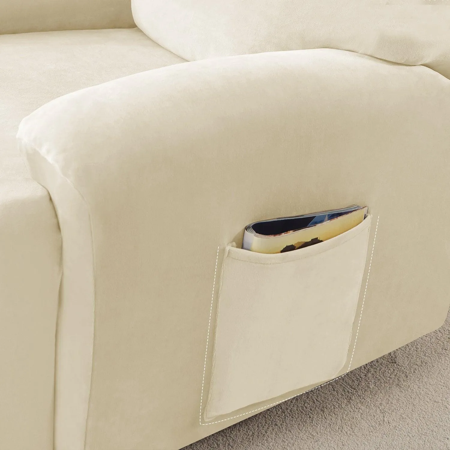 Elastic Stretchable Premium Velvet Recliner Cover, Beige