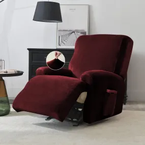 Elastic Stretchable Premium Velvet Recliner Cover, Burgundy