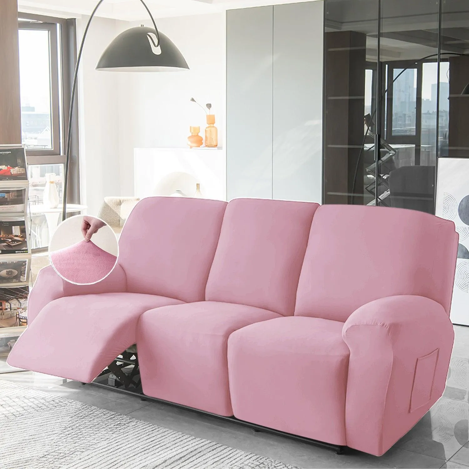 Elastic Stretchable Premium Velvet Recliner Cover, Pink