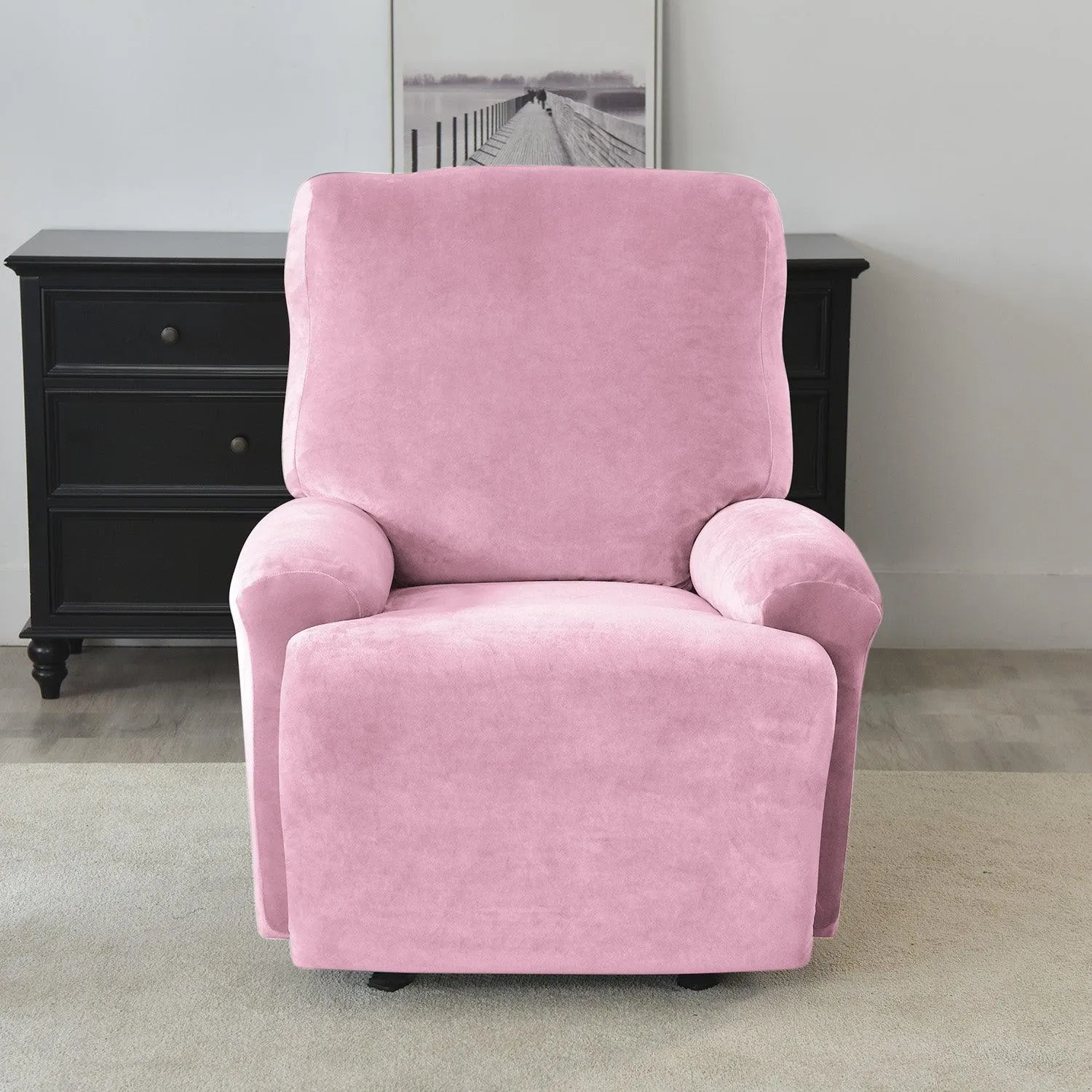 Elastic Stretchable Premium Velvet Recliner Cover, Pink
