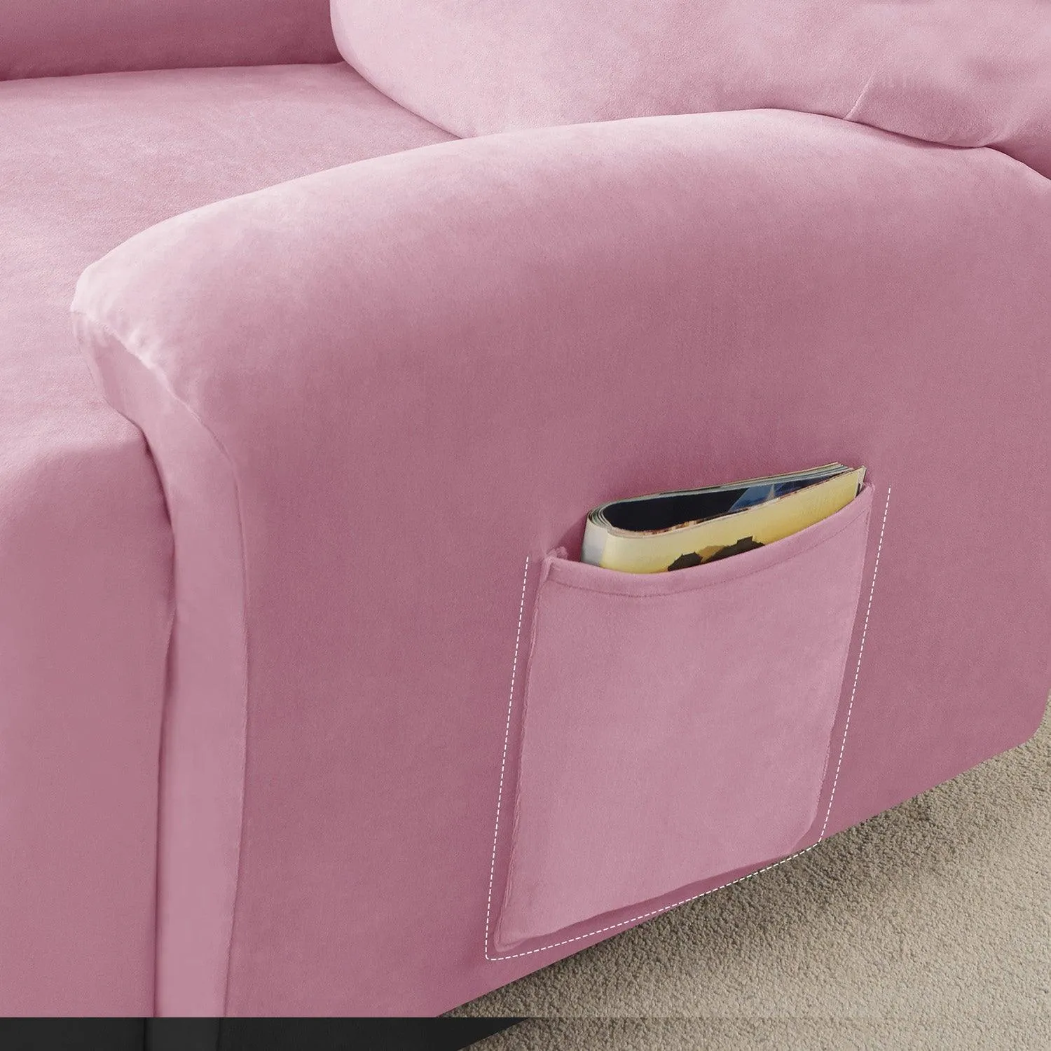 Elastic Stretchable Premium Velvet Recliner Cover, Pink