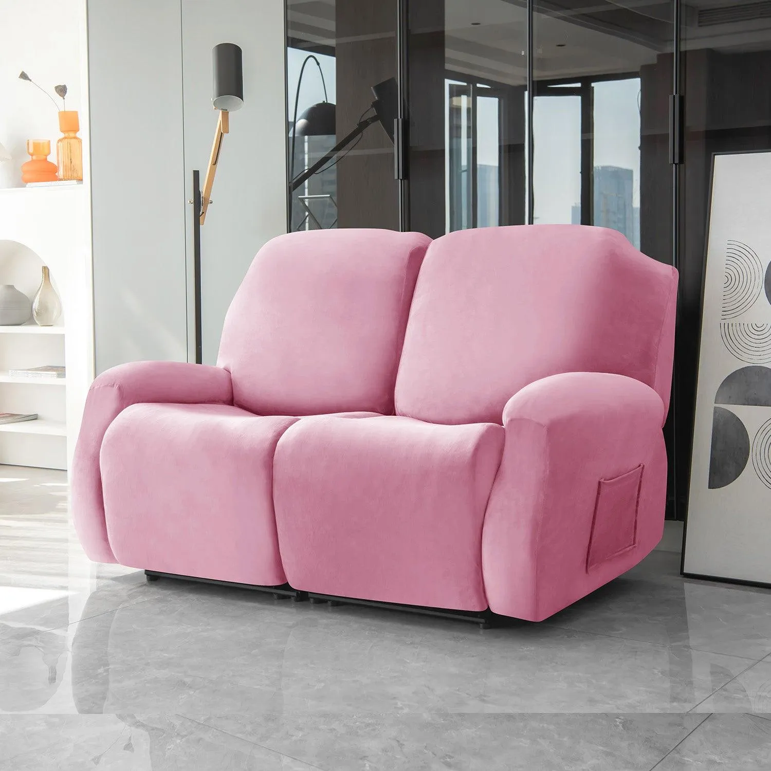 Elastic Stretchable Premium Velvet Recliner Cover, Pink