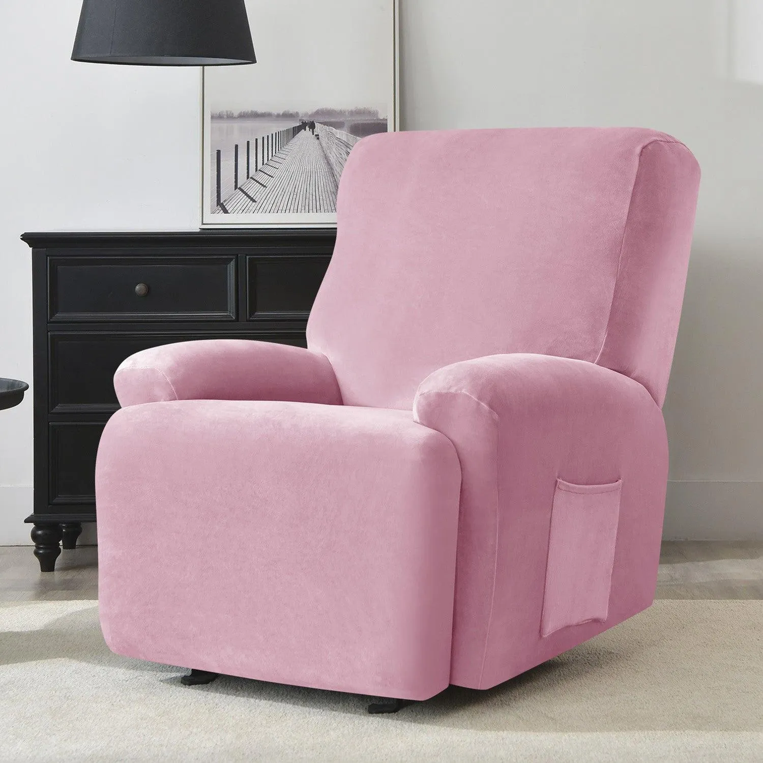 Elastic Stretchable Premium Velvet Recliner Cover, Pink