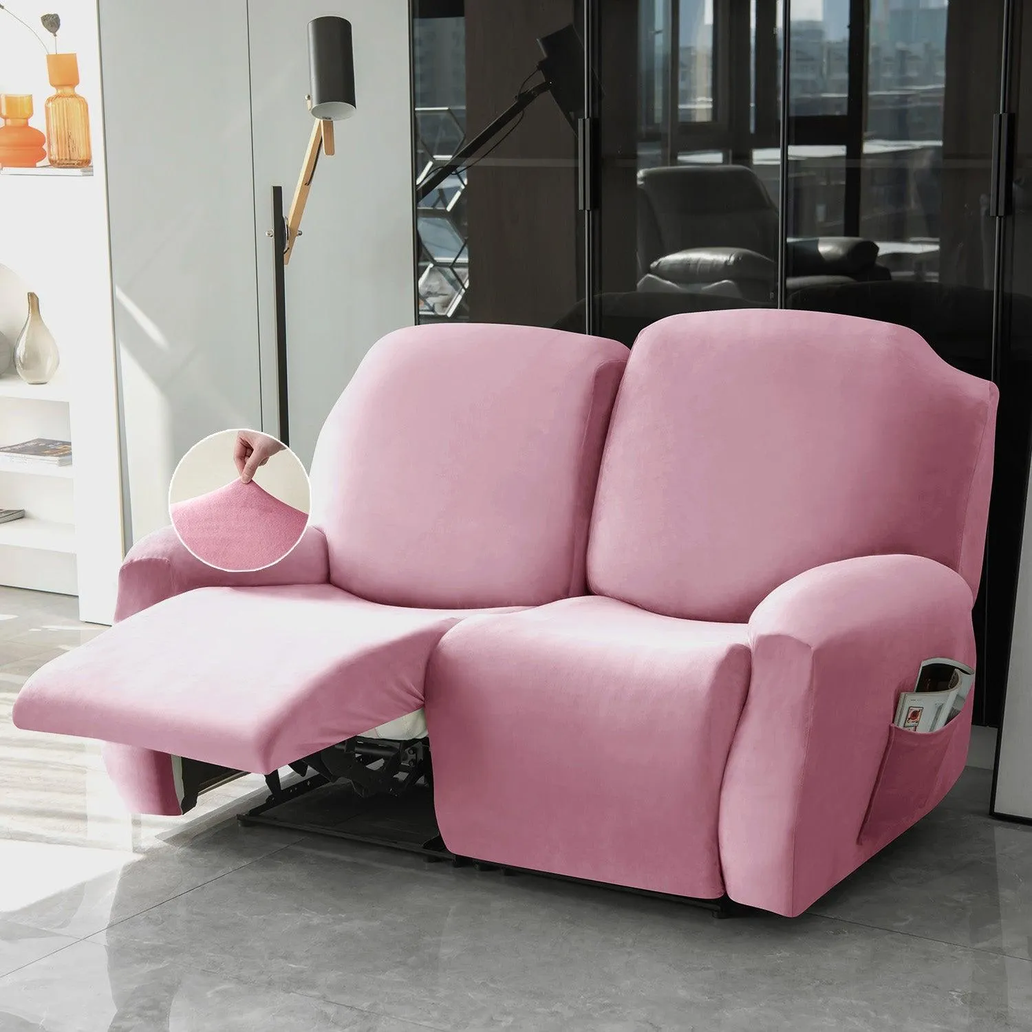 Elastic Stretchable Premium Velvet Recliner Cover, Pink