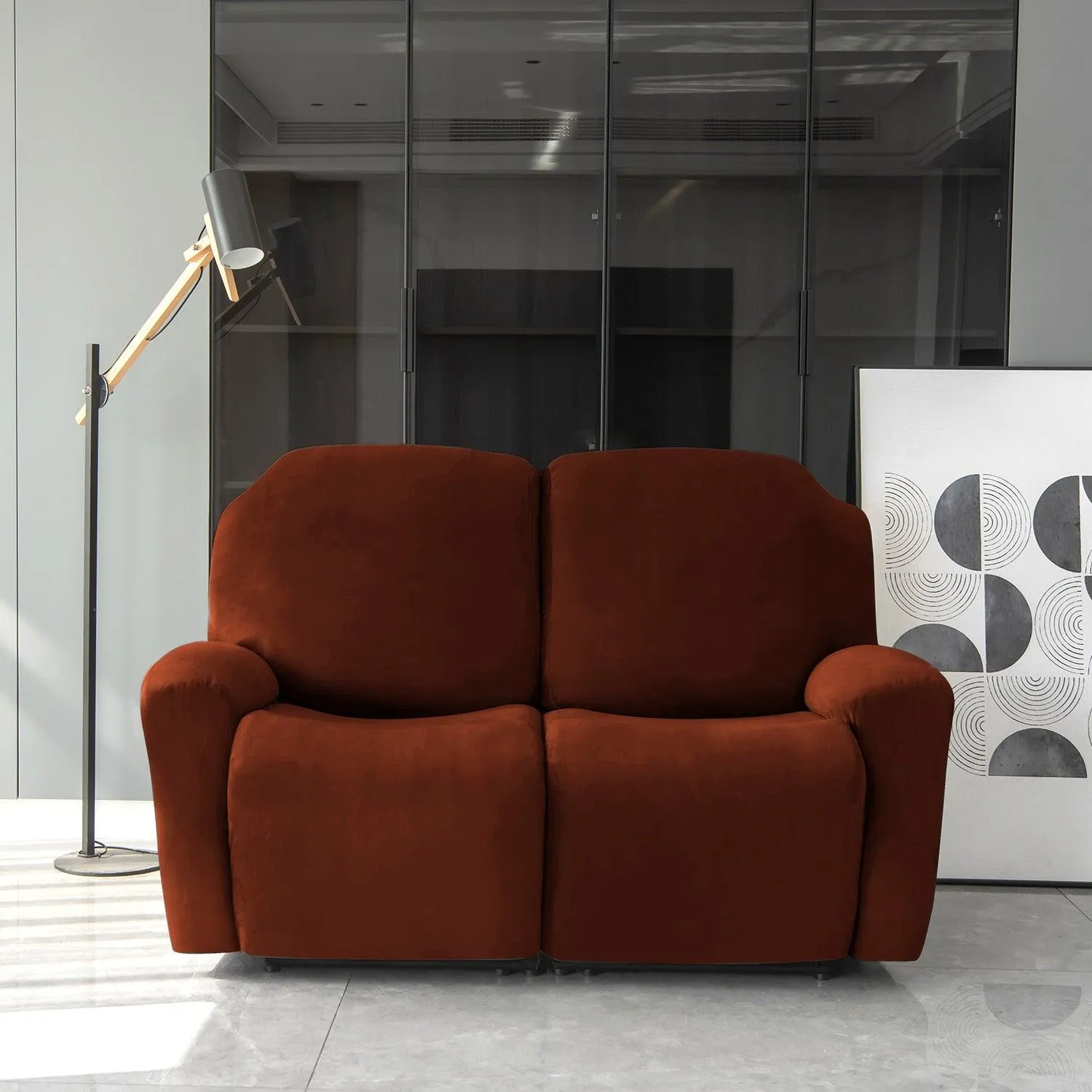 Elastic Stretchable Premium Velvet Recliner Cover, Rustic Brown
