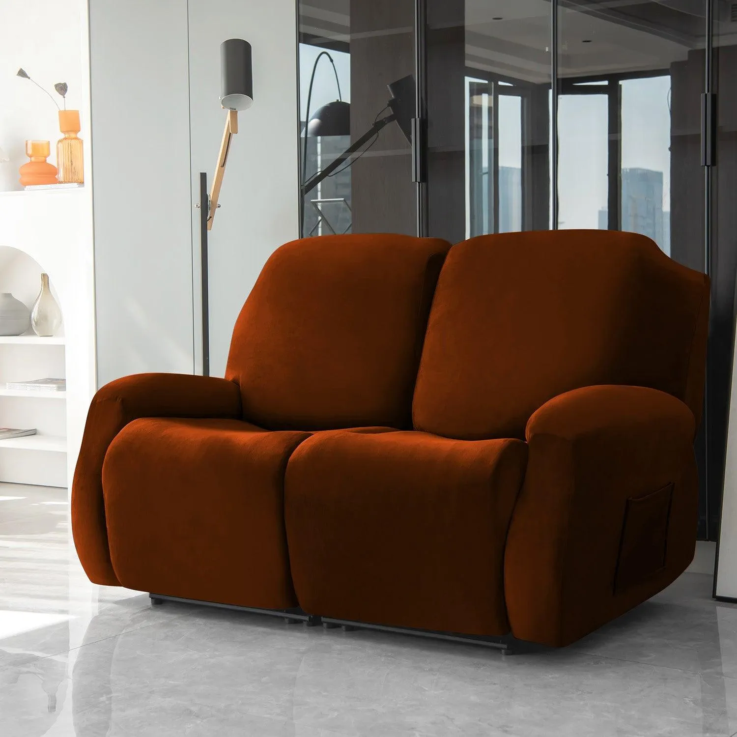 Elastic Stretchable Premium Velvet Recliner Cover, Rustic Brown