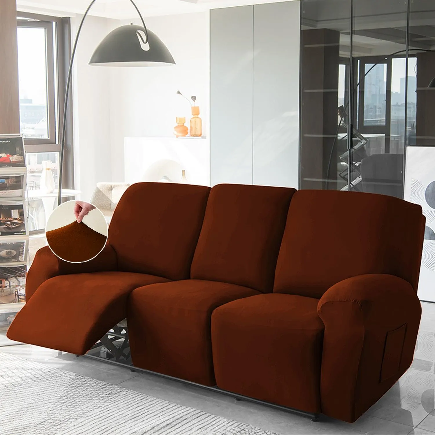 Elastic Stretchable Premium Velvet Recliner Cover, Rustic Brown