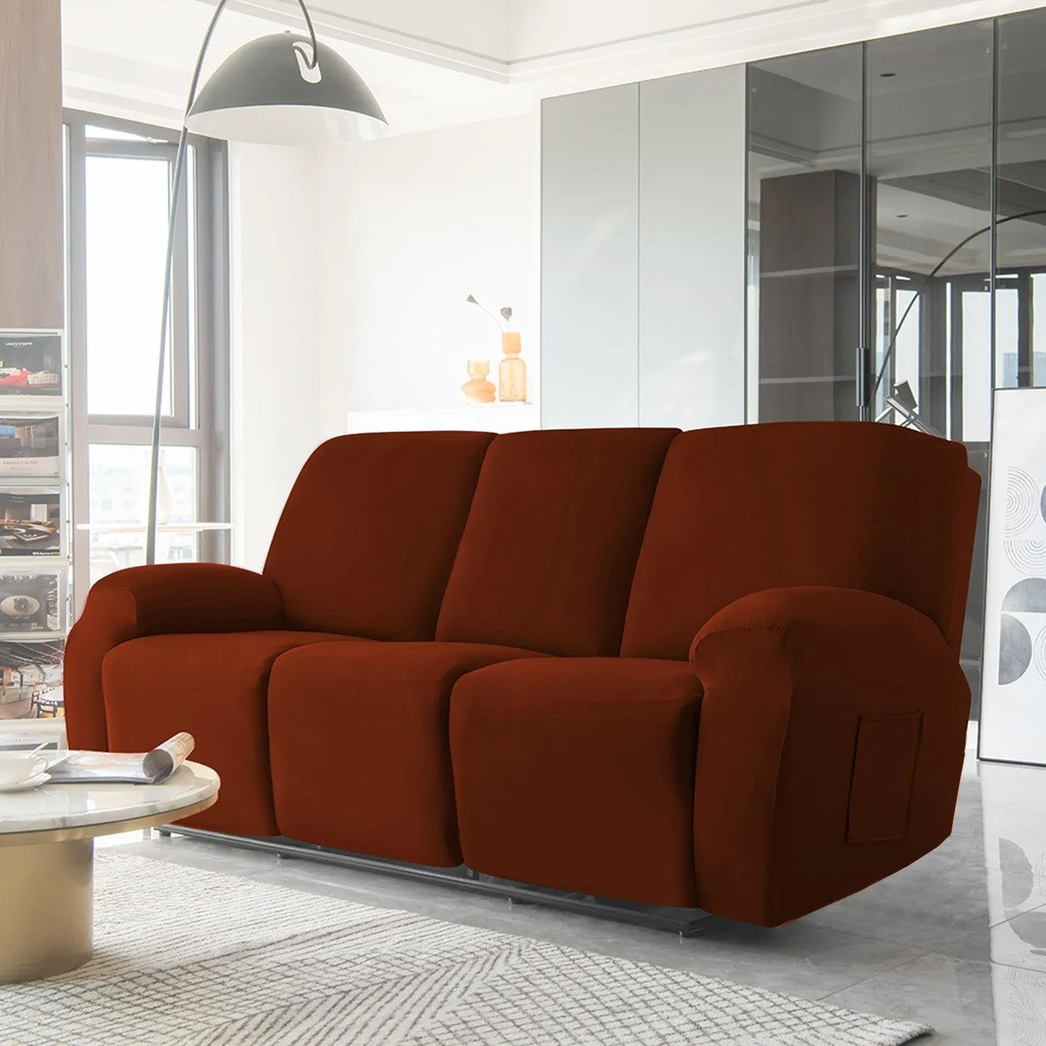 Elastic Stretchable Premium Velvet Recliner Cover, Rustic Brown