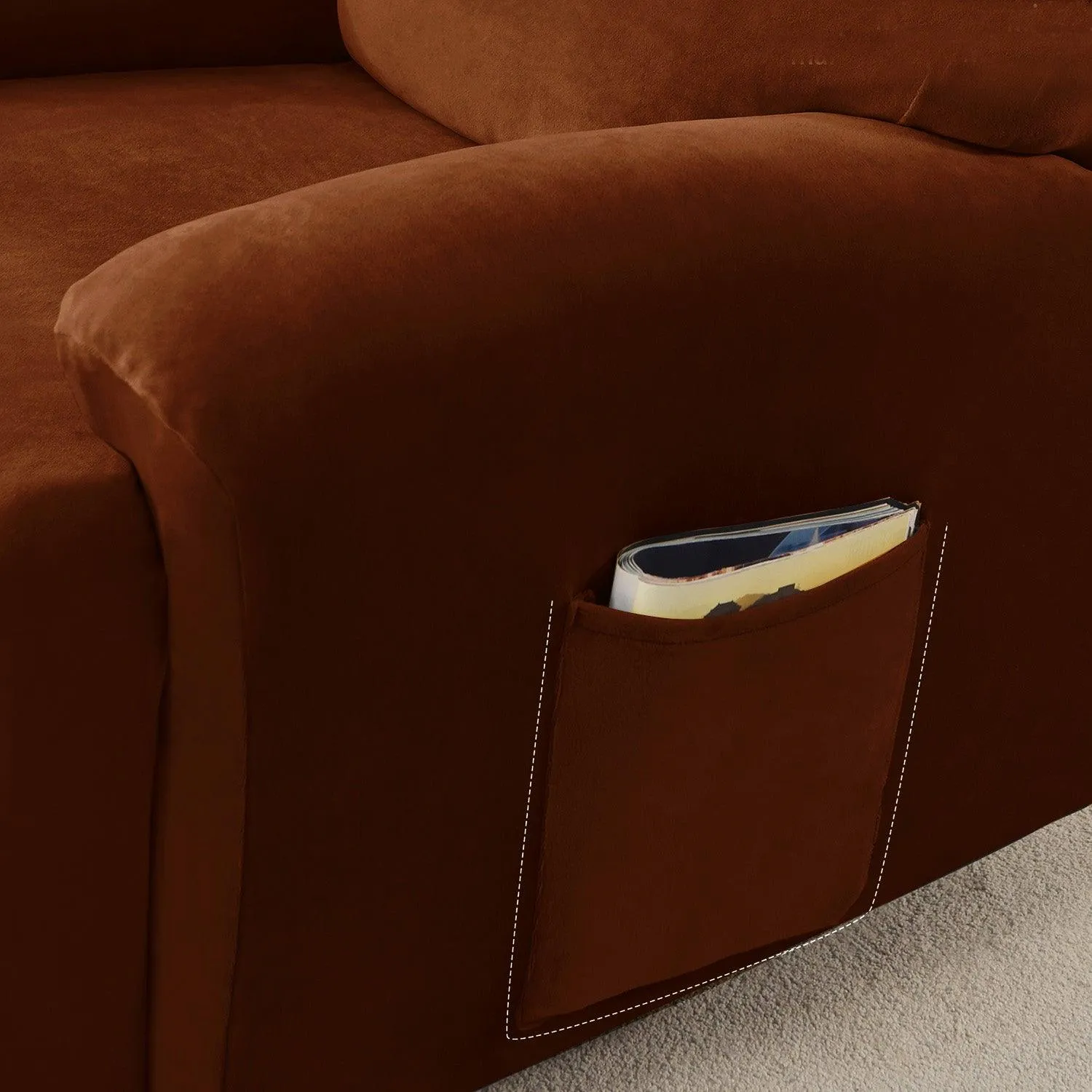 Elastic Stretchable Premium Velvet Recliner Cover, Rustic Brown