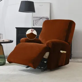 Elastic Stretchable Premium Velvet Recliner Cover, Rustic Brown