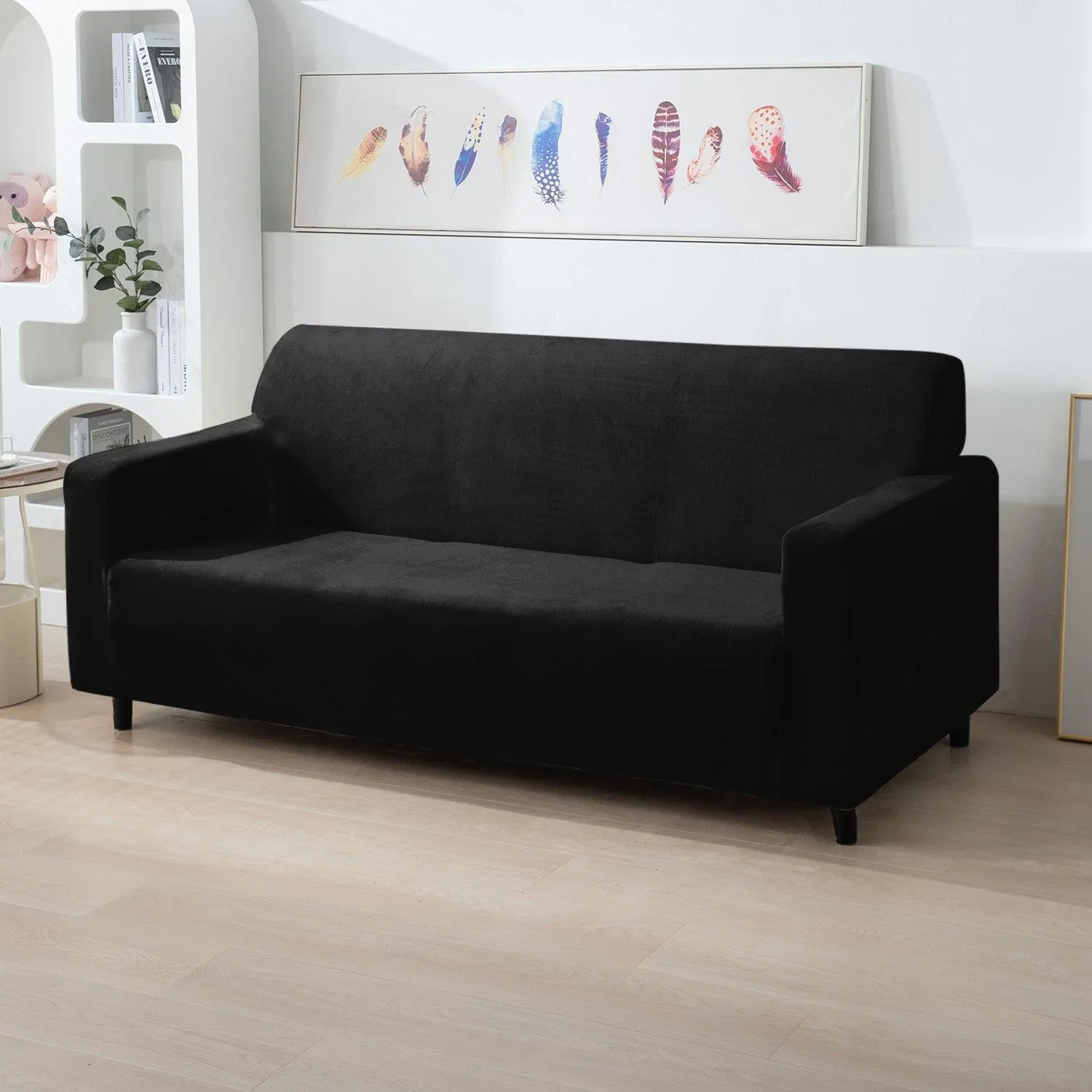 Elastic Stretchable Premium Velvet Sofa Cover, Black