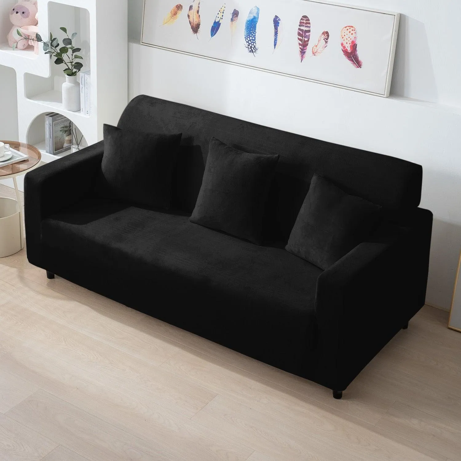 Elastic Stretchable Premium Velvet Sofa Cover, Black