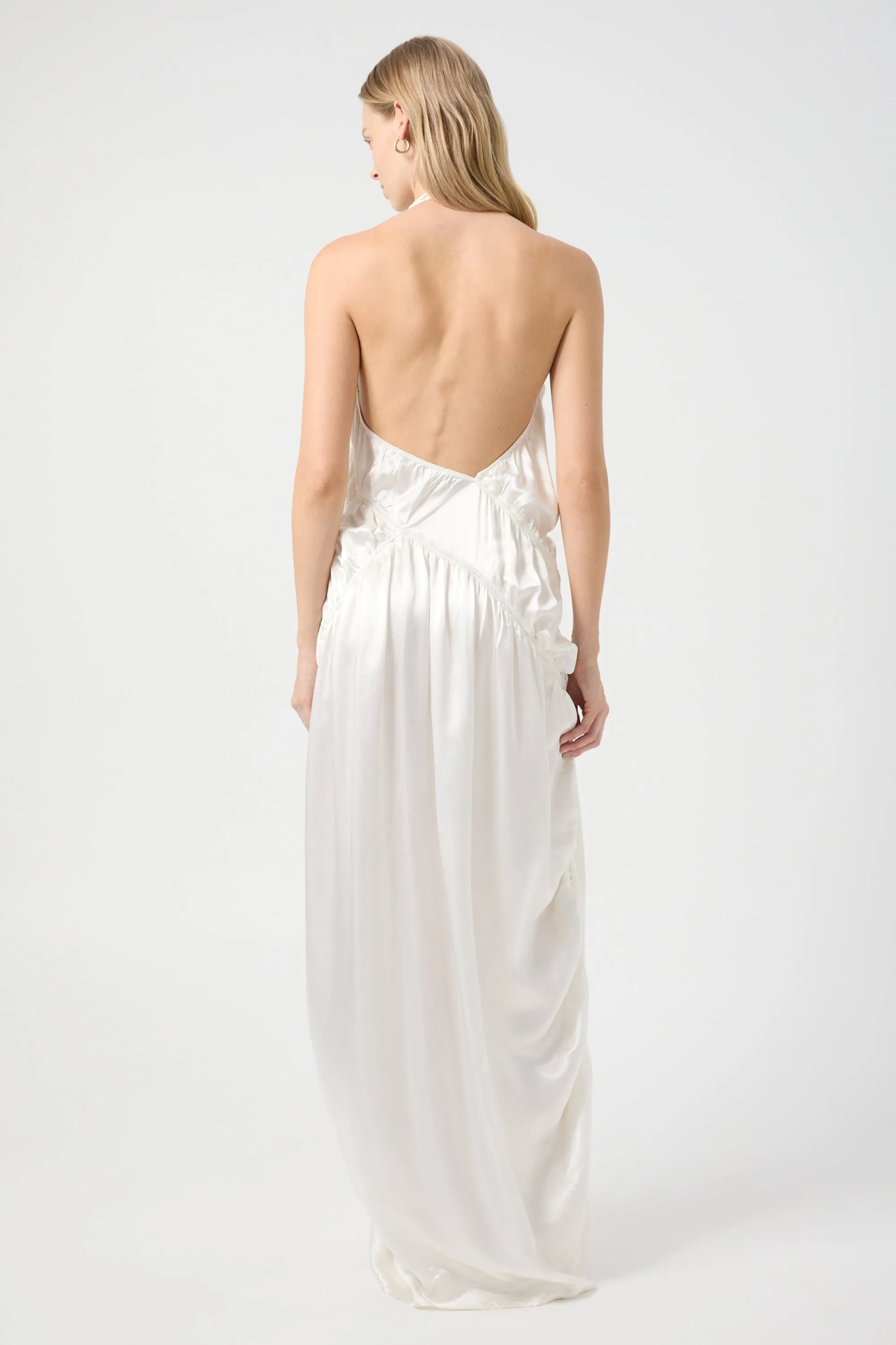 ELEMENTAL RUCHED HALTER DRESS | WHITE