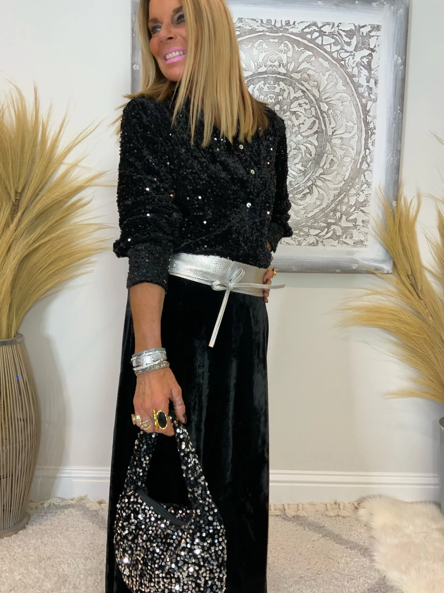 Evie Velvet Maxi Skirt Black