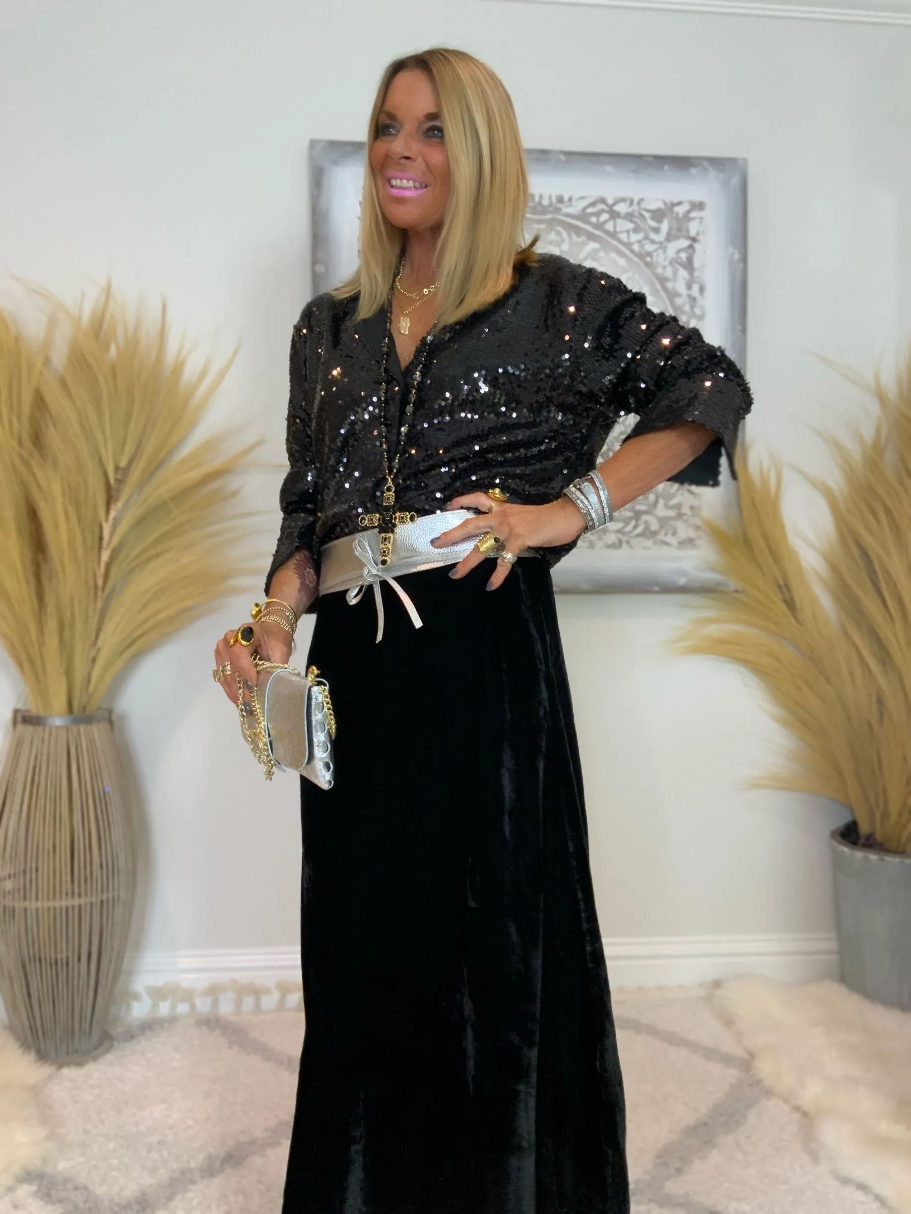 Evie Velvet Maxi Skirt Black