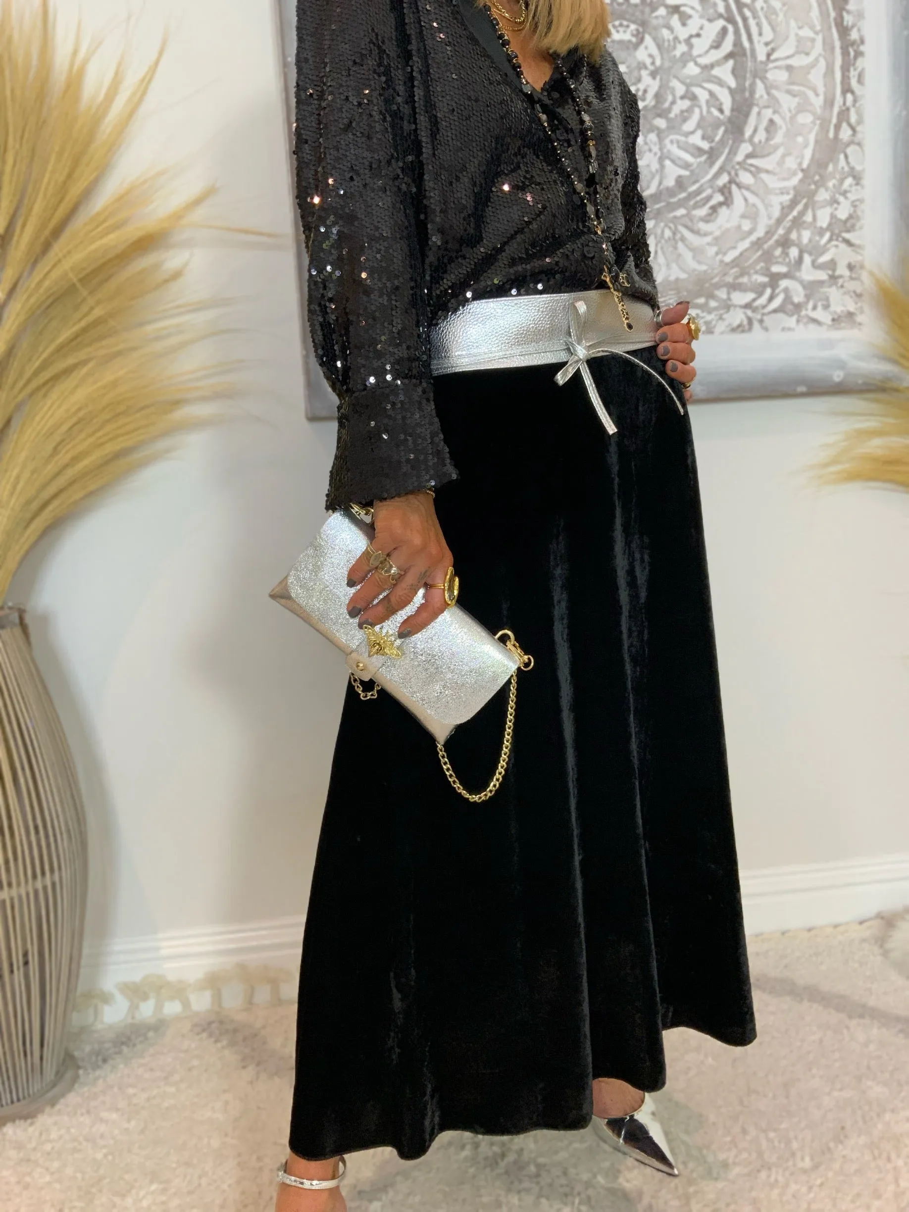 Evie Velvet Maxi Skirt Black