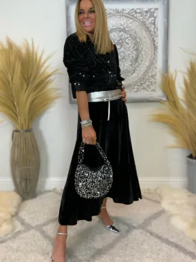 Evie Velvet Maxi Skirt Black