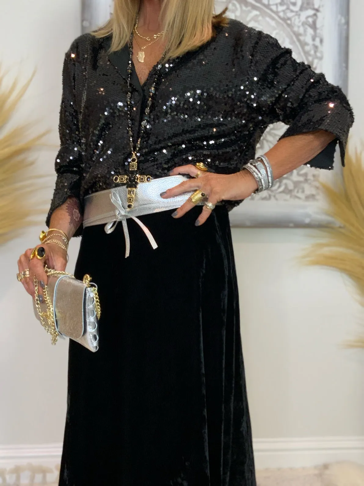 Evie Velvet Maxi Skirt Black