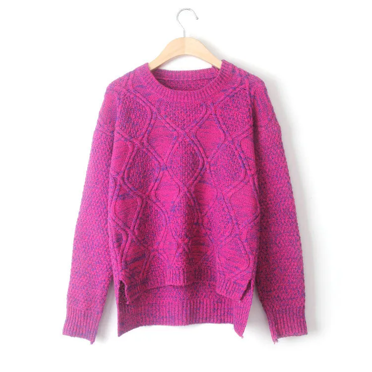 Fashion Long Sleeve Dip Hem Argyle Sweaters