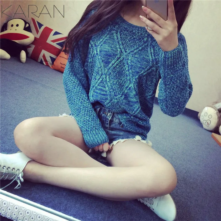 Fashion Long Sleeve Dip Hem Argyle Sweaters