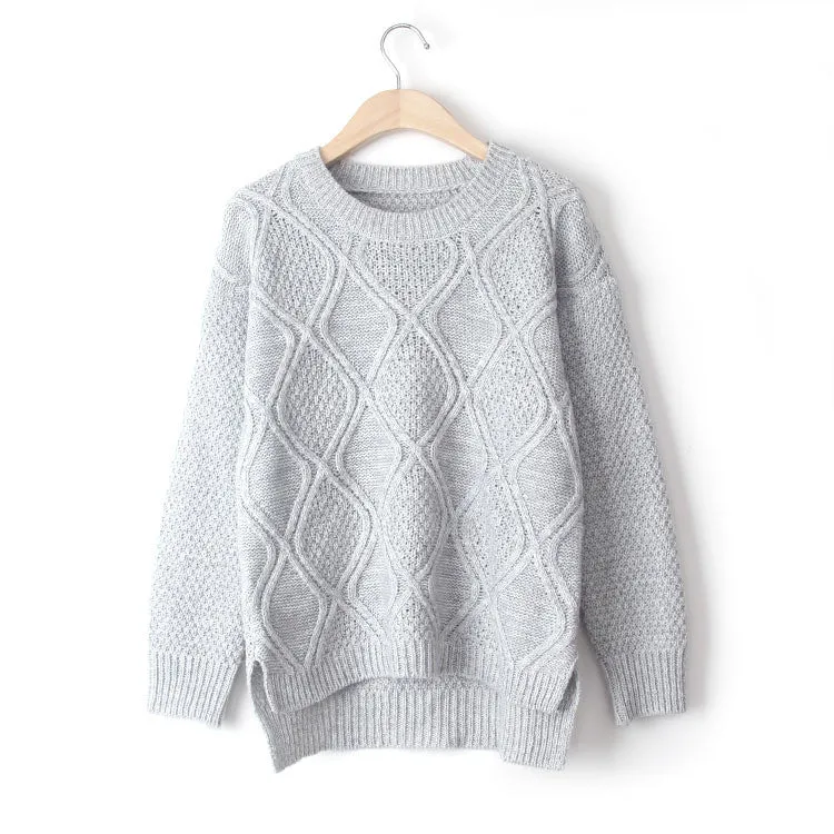 Fashion Long Sleeve Dip Hem Argyle Sweaters