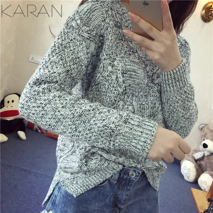 Fashion Long Sleeve Dip Hem Argyle Sweaters